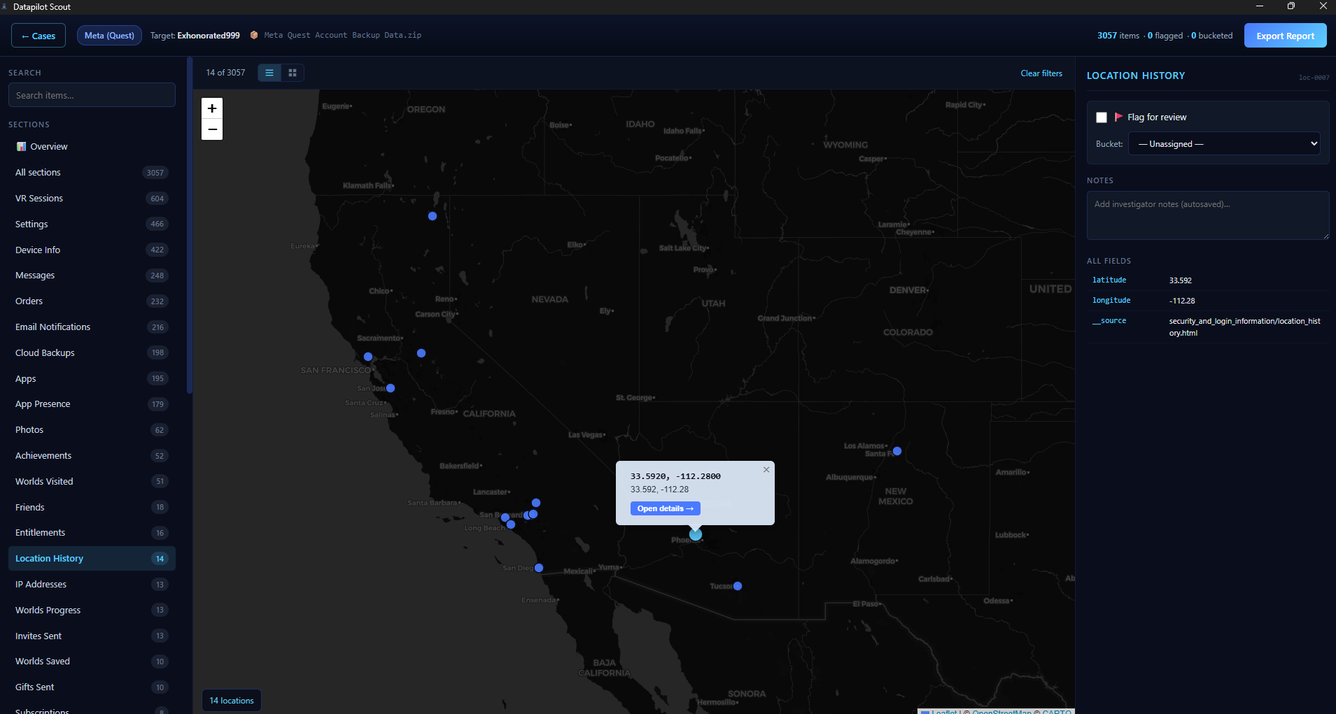 Warrant return location history map